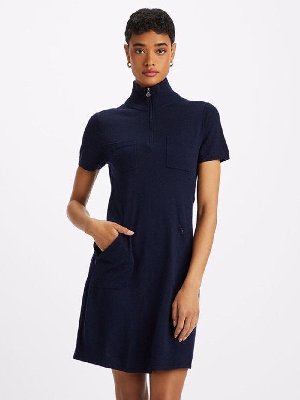 G/FORE Women Merino Wool Quarter-Zip Pullovers Zip Polo Sweater Dress Large